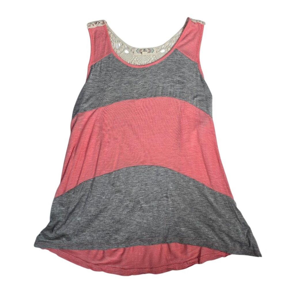 Pink Rose Crochet Back Tank Top Womens Medium Pink Gray Boho Festival PS419124BT